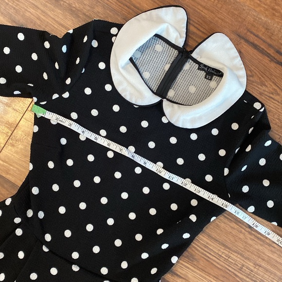 💜XS💜 Retro Dress Wednesday Addams Polka Dot Peter Pan Collar Flare Long Sleeve - Picture 5 of 8